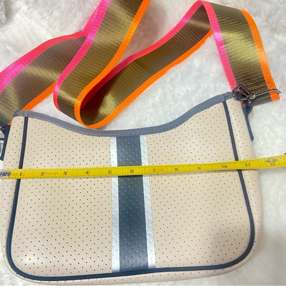 HAUTE SHORE Beige and Gray Crossbody Bag with Multicolor Strap - Picture 15 of 15
